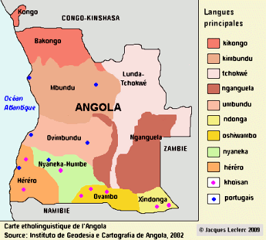 carte ethnolinguistique de l'Angola, © J. Leclerc 2009