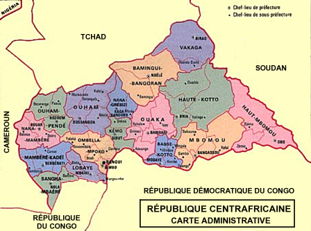 Carte administrative de la République centrafricaine