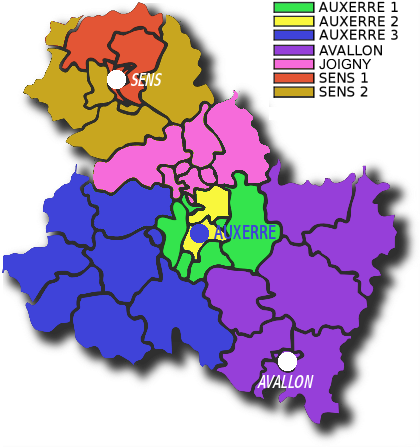 Carte des circonscriptions IEN de l'Yonne